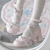 New Cute Lace Small Leather Shoes Round Head Lace Sweet Mary Medium Heel High Heel Cute