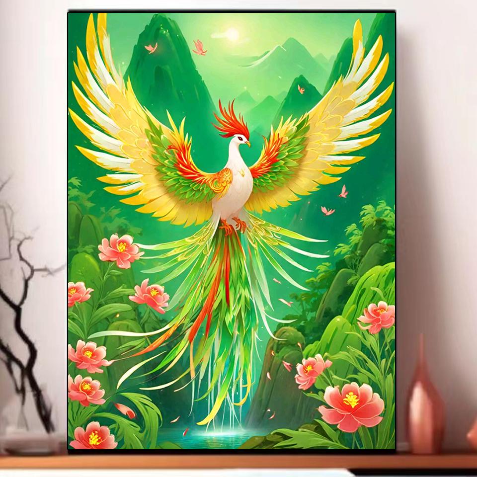 5d Diy Full Round Square Diamond Painting Phoenix Set Flower Animal Mosaic Embroidery Cross Embroidery Home Decoration Gift