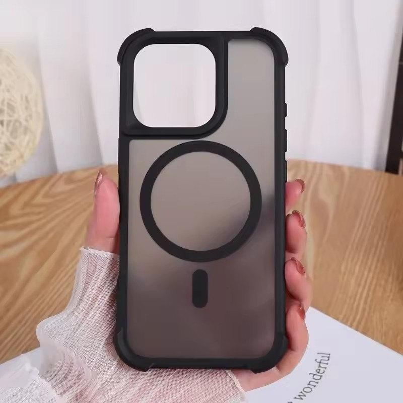 Magnetic Luxury Matte Fall Prevention Armor Shockproof Case For iPhone 16 15 14 13 12 Pro Max Wireless Charge For Magsafe Cover