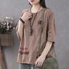 Women's Spring and Summer Literary Design Loose Casual T-shirt Plus Size Five-minute Sleeve Commuter Tops