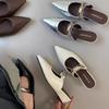 Fashion New Style Luxury Fashionable Sexy Comfortable Women's Pointed Toe Thick Heel Leather Slippers Metal Toe Sandals Banquet Slippers