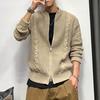 Fall Winter Men Sweater Cardigan Round Neck Knit Thick Elastic Long Sleeves Loose Warm Solid Color Zip-up Knitwear Daily Wear Sw