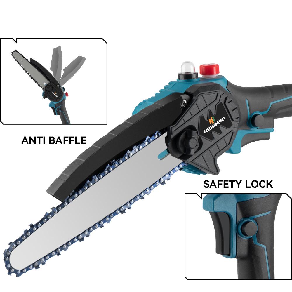 Newbeny 8-Inch Cordless Chainsaw with Brushless Motor 1500W Electric Pruning Saw for Wood Cutting Tree Trimming Gardening with Makita 18V Battery