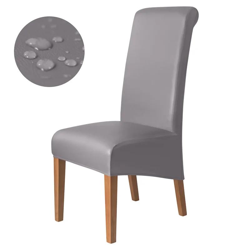 1PC Stretch Dining Chair Cover PU Leather Waterproof Chair Slipcovers Long Back Solid Color Seat Covers Banquet El Decor