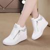 Plus Size Women Wedge Sneakers Side Zipper PU Leather Casual Flat Shoes Sequins Thick Bottom White Shoes Internal Heighten