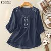 ZANZEA Women Casual V-Neck Half Sleeve Loose Embroidery Blouse