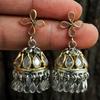 Gold Finish Pure 925 Sterling Silver Crystal Chandelier Earring Indian Polki Jewelry