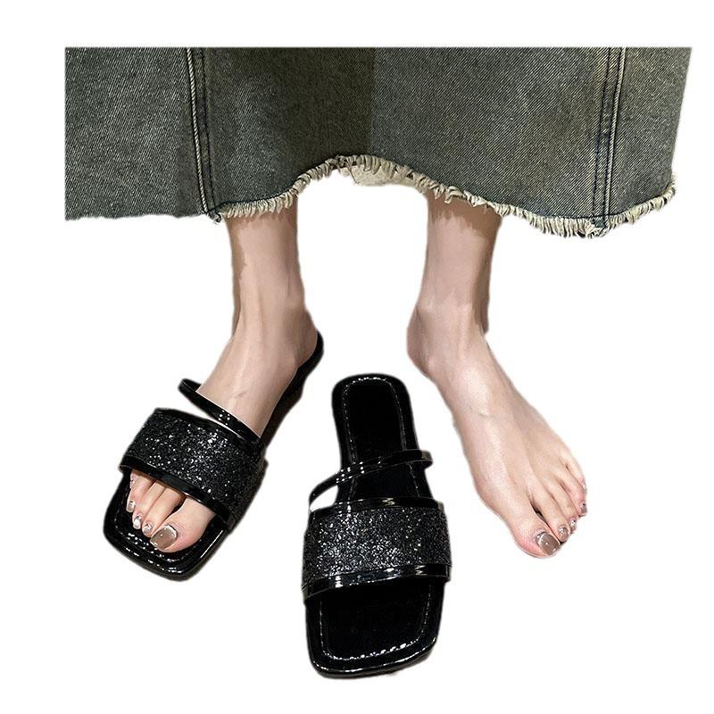 Office Slippers Women Wear 2024 Spring/summer New Transparent Diamond-soft Bottom Flip-flops French Small Flip-flops
