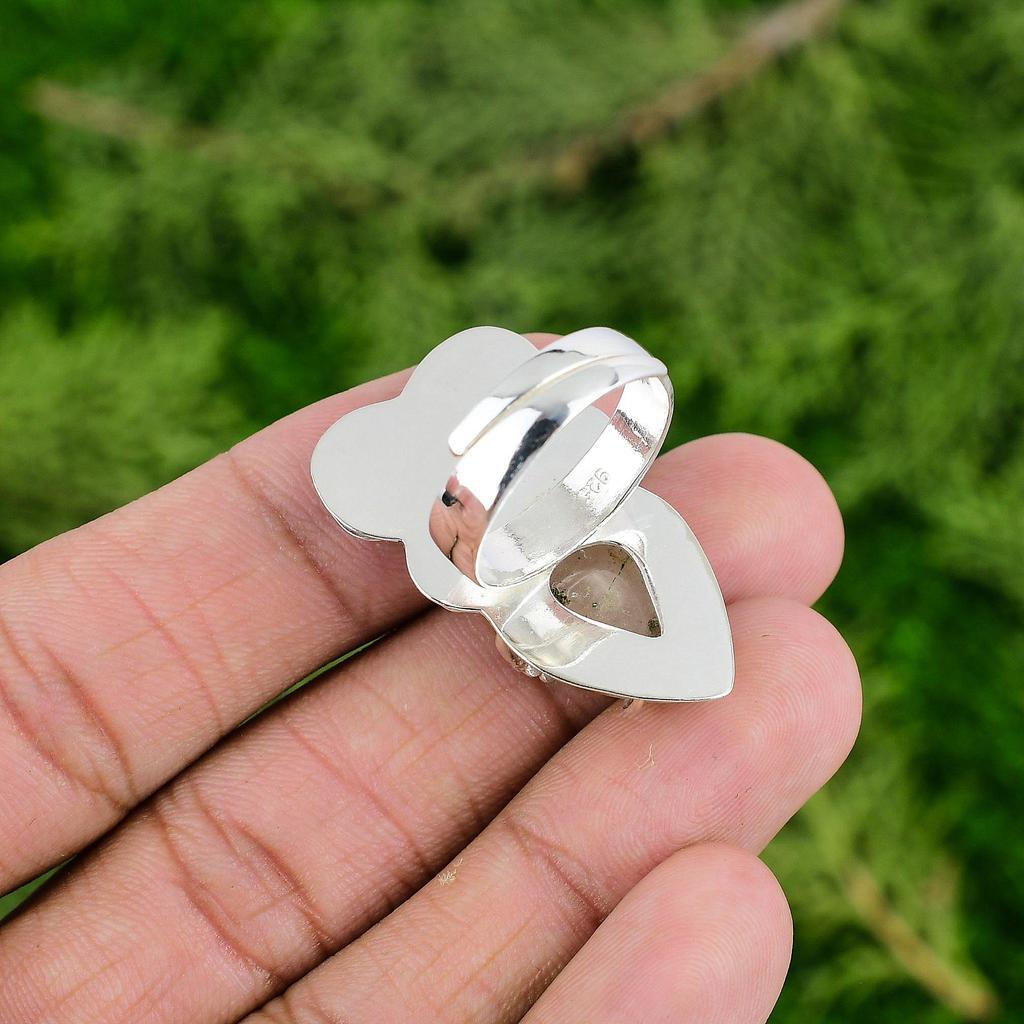 Кольцо-заявление с цветком из драгоценного камня Золотой рутил в безеле, ювелирное изделие из стерлингового серебра 925 пробы