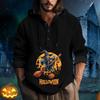 Halloween Printed Hooded Men's Oversized Drawstring Button Hoodie