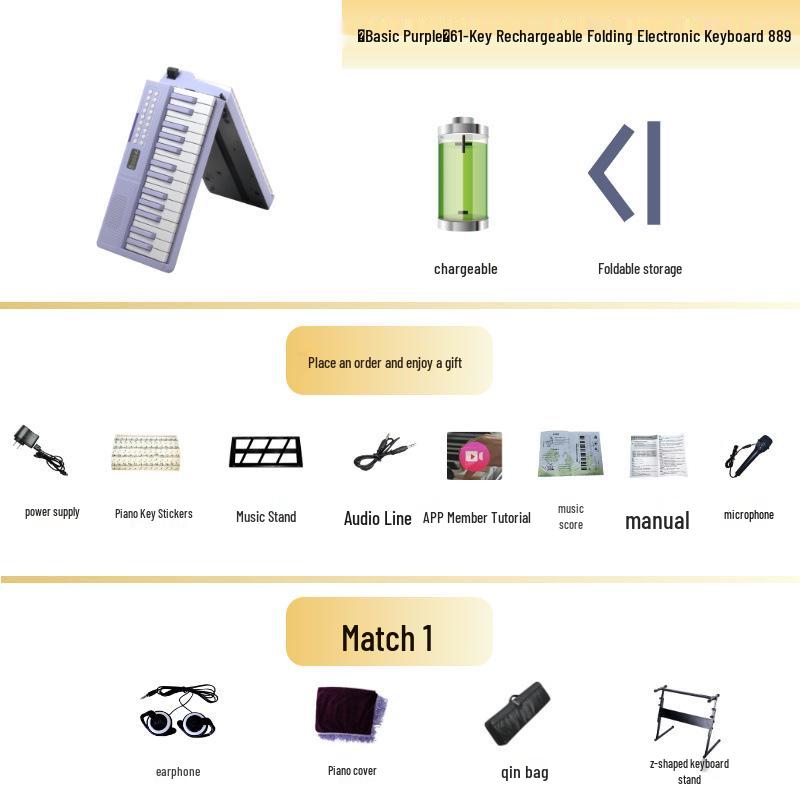 61-Key Rechargeable Folding Piano for Beginners & Kids