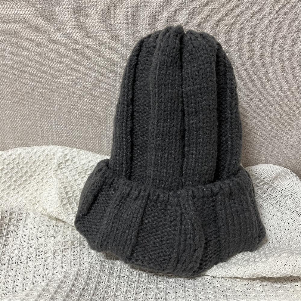 Do Not Pick People, Solid Color Knitted Hats for Men and Women, Thickened and Showing the Face, Small Cone Top Wool Hat, Bare Body Pullover Hat Tide