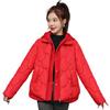 Women Winter Coat Fake Two-piece Zipper Button Closure Padded Hooded Turn-down Collar