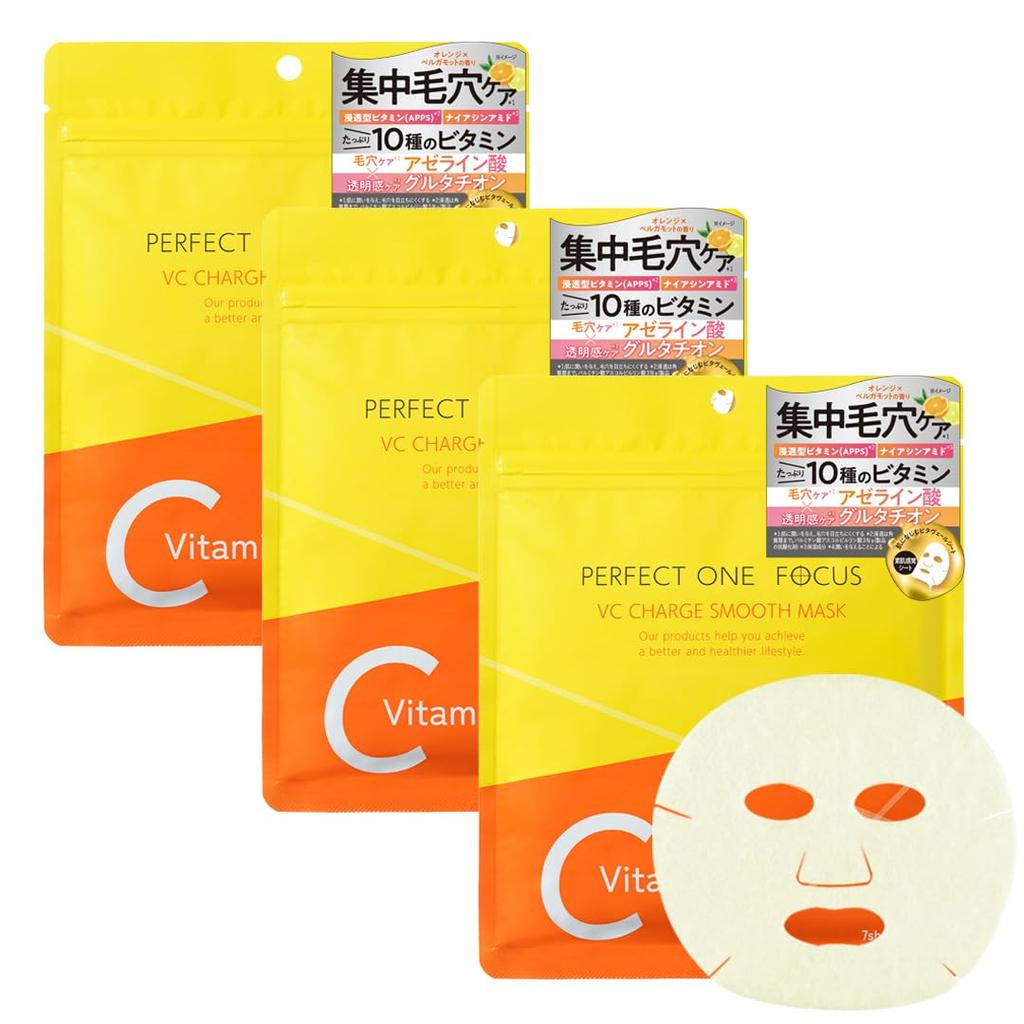 Perfect One Focus VC Charge Smooth Mask 7 Sheets Vitamin C Niacinamide Glutathione Pore Care Dryness Full of Liquid Melting Sheet Mask with a Fresh