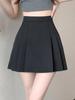 2024 Summer Black High Waist Pleated Midi Skirt - Petite Korean A-Line Skirt for Women