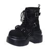 Fashion 9CM Autumn Winter Women's Gladiator Boots Chunky Heels Leather Punk Shoes Buckle Motorcycle Boots Goth Chelsea Mujer Zapatos