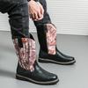 Men Knight Boots Black Brown Tall Work Boots European and American Style Leaf Graffiti Western Cowboy Motorcycle Boots Size 38-4