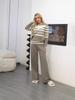2025 Quality Striped Long Sleeve Sweater & Wide Leg Pants Knitted Two-Piece Set