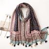 Luxury Retro Bohemian Floral Women Viscose Scarf Designer Shawl Cotton Linen Feeling Tassel Pashmina Muslim Hijab Wrap