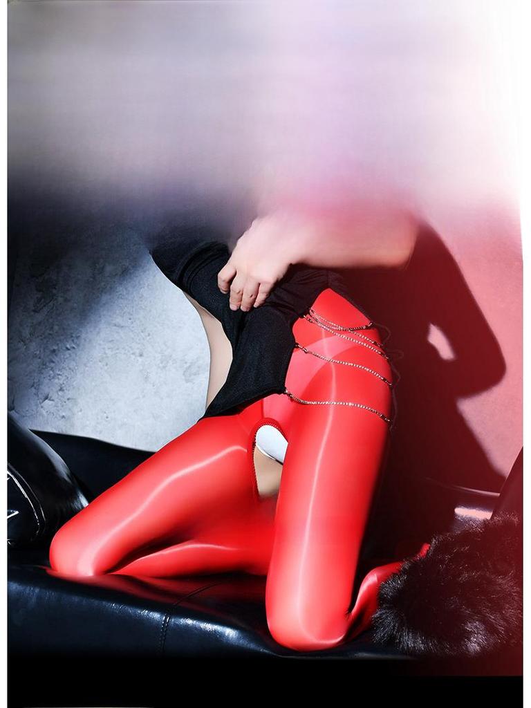 Qinghe Women's Ultra-Thin Black Open Crotch Pantyhose - Large Size, Sexy Sheer Look