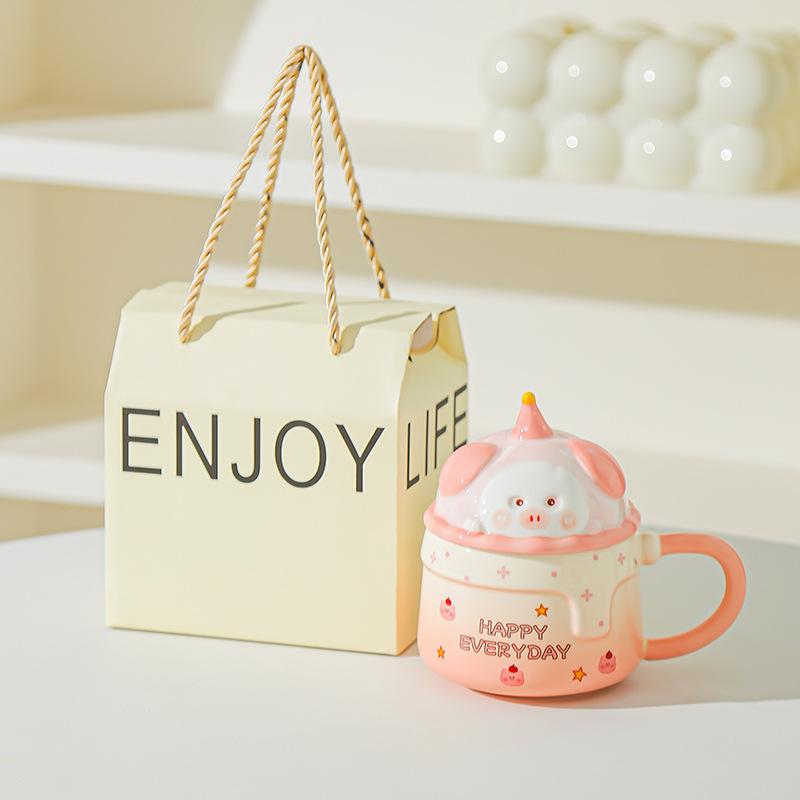 Household Drinking Cup Ceramic Coffee with Lid Mug Girl High Looking Birthday Gift Souvenir Cute