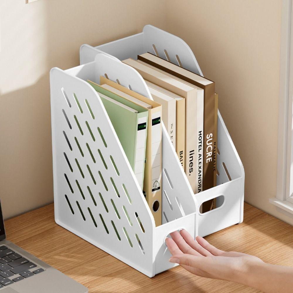 Large Capacity Bookend Stand Hollowed-out File Document Organizer Rack  for Home Office