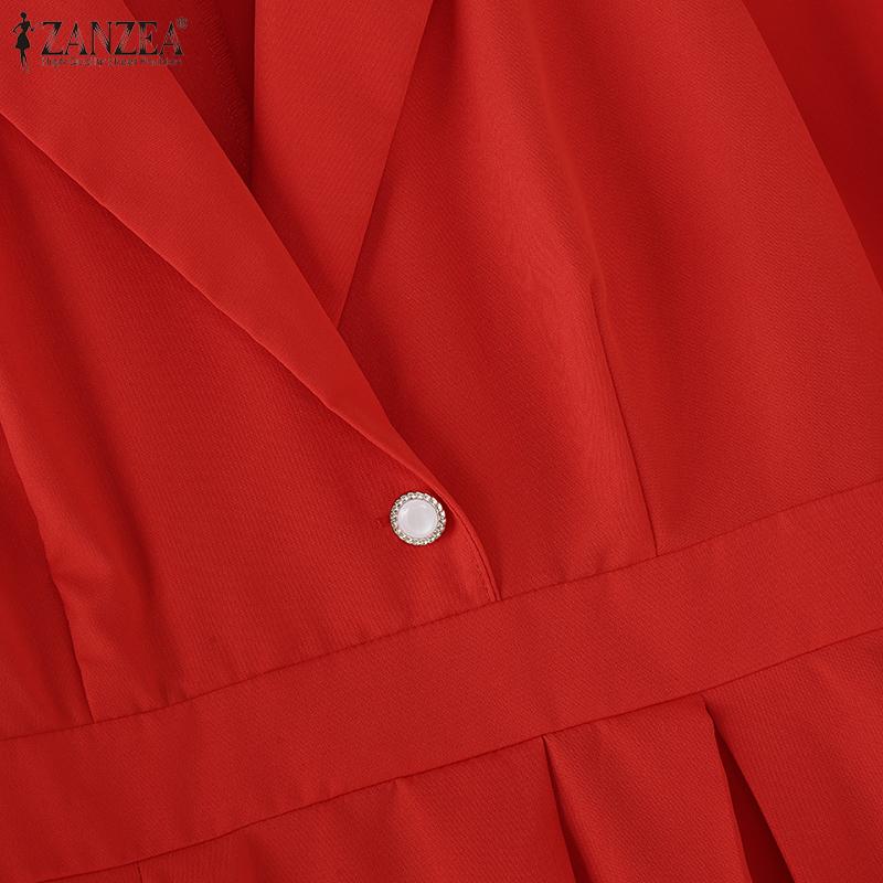 ZANZEA Женские винтажные платья с воротником и коротким рукавом