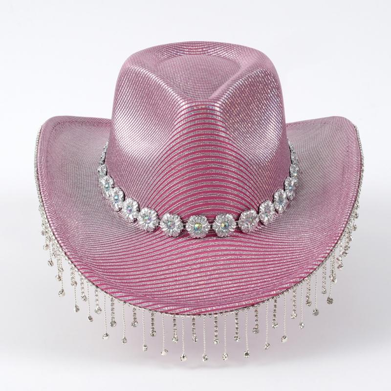 Heavy Diamond Cowboy Hats Tassels Crystal Hat for Disco House Cocktails Parties Vacation Sparkly Tassels for Comedian