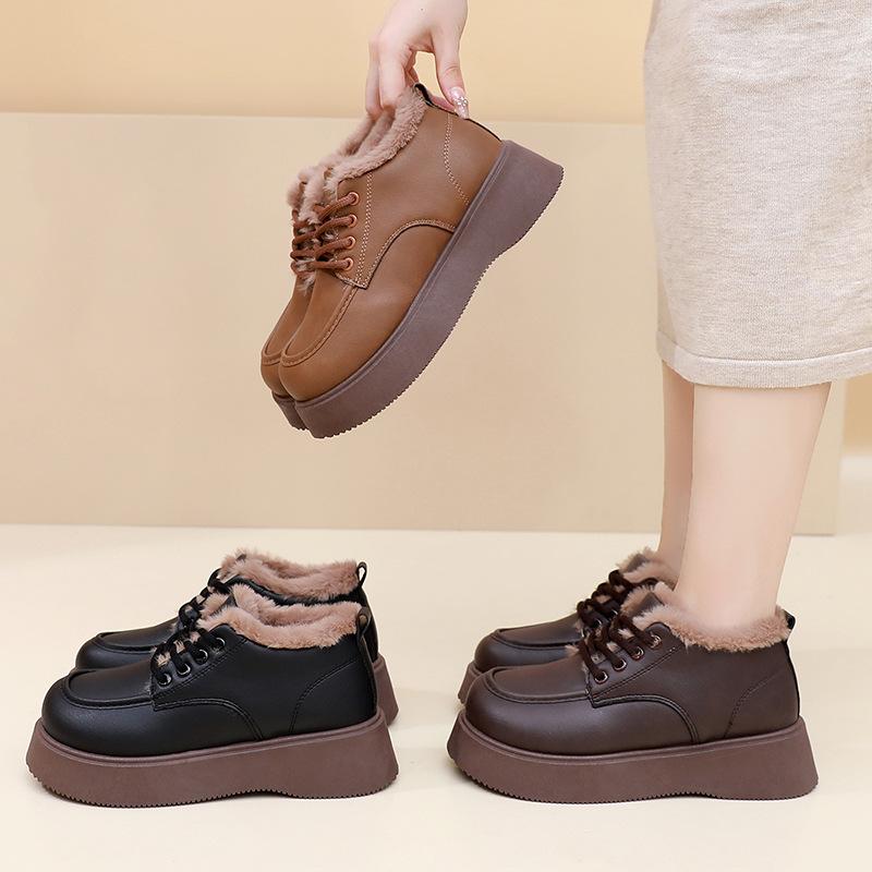 Retro Cotton Shoes with Fleece, Warm Snow Boots, Comfortable Thick-soled Anti-slip Shoes