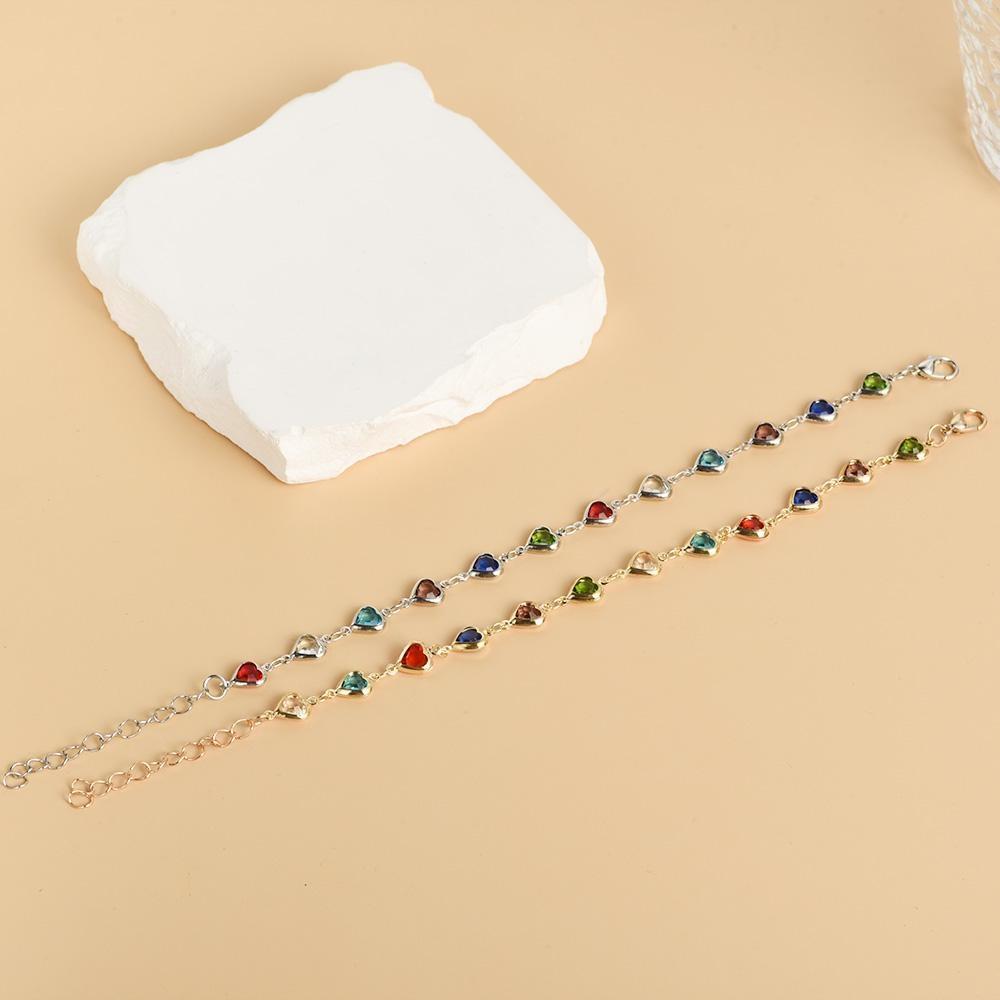 1Pc Exquisite Colorful Heart Bracelet for Women Charm Metal Chain Bracelets Party Birthday Jewelry Gift
