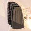 Plaid Tweed High Waist Midi Skirt - Korean Style, Thickened, Warm, Elastic, with Slit.