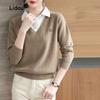Women's Wear Fashion Two Fake Pieces Sweaters Women Autumn Winter Loose Interior Lapping Long Sleeve Knitting Bottoming Shirt