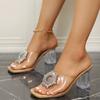 Spring and Summer Footwear Square Head High Heels Transparent Crystal Shoes Thick Sandals and Slippers Female