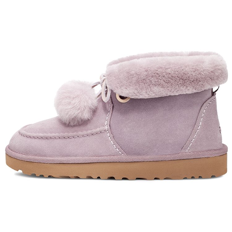 UGG Kyrina Bow Pom Sheepskin Warm Durable Bowknot Fur Snow Boots Women Snow Boots Pink Purple 1125390-SHAD