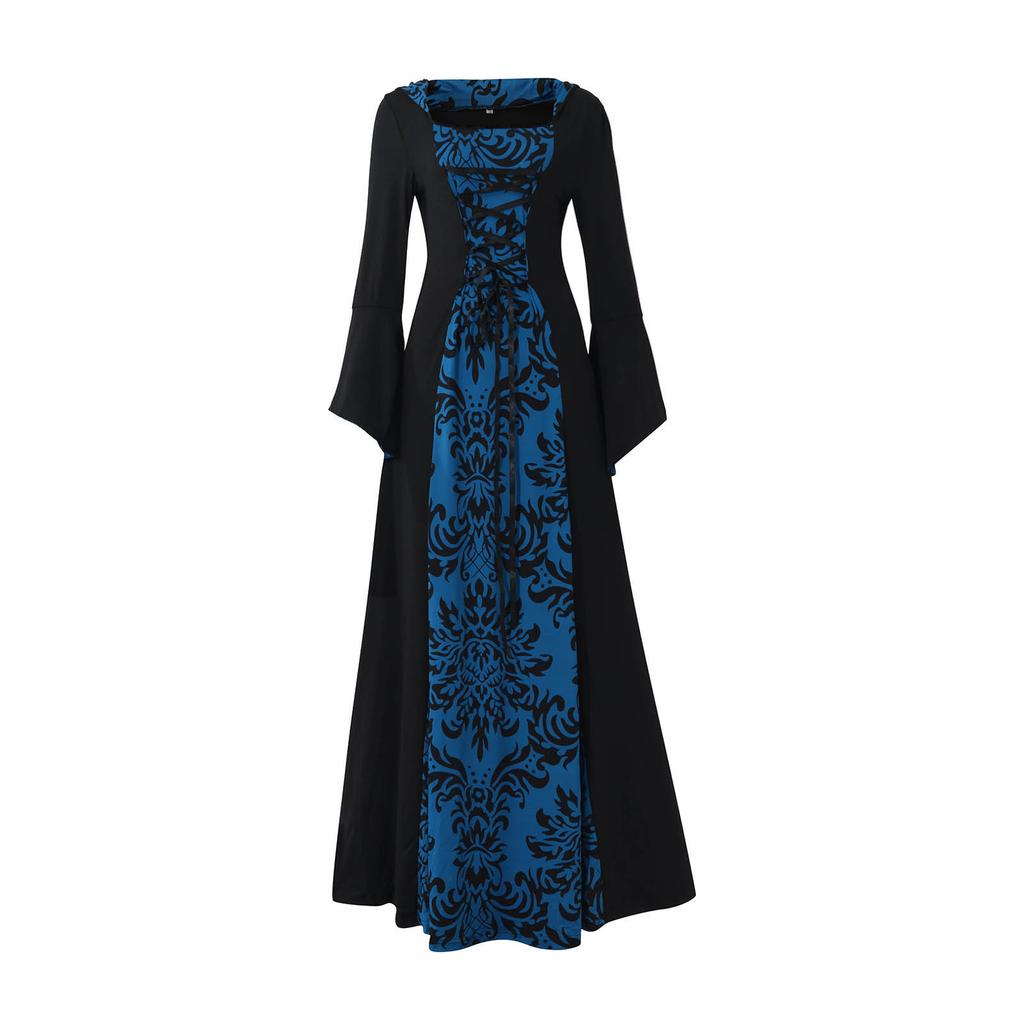 Women Vintage Retro Gothic Long Sleeve Hooded Dress Long Gown Dresses
