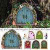 Miniature Fairy Door Figurines Statues for Outdoor Yard Art Garden Tree Decor Accessories with Engraved Design Fairy Garden Door