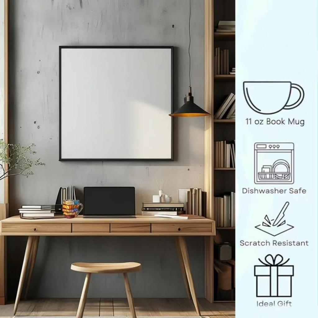 Painted Book Mug, Unique Colorful Resin Stacked Books Coffee Cup, Collectible Gift for Readers, Librarians, Literature Lovers