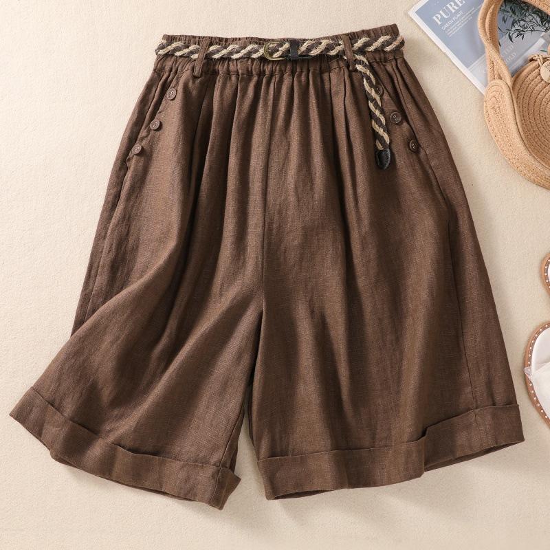 Summer Slimming Elastic Waistband Loose Wide Leg Casual Shorts Women's