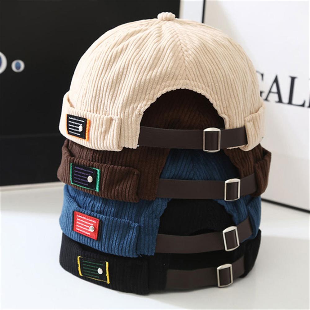 Fashion Brimless Caps for Men Women Vintage Corduroy Beanie Skullcap Street Retro Adjustable Sailor Hats Melon Cap Hip Hop Hat