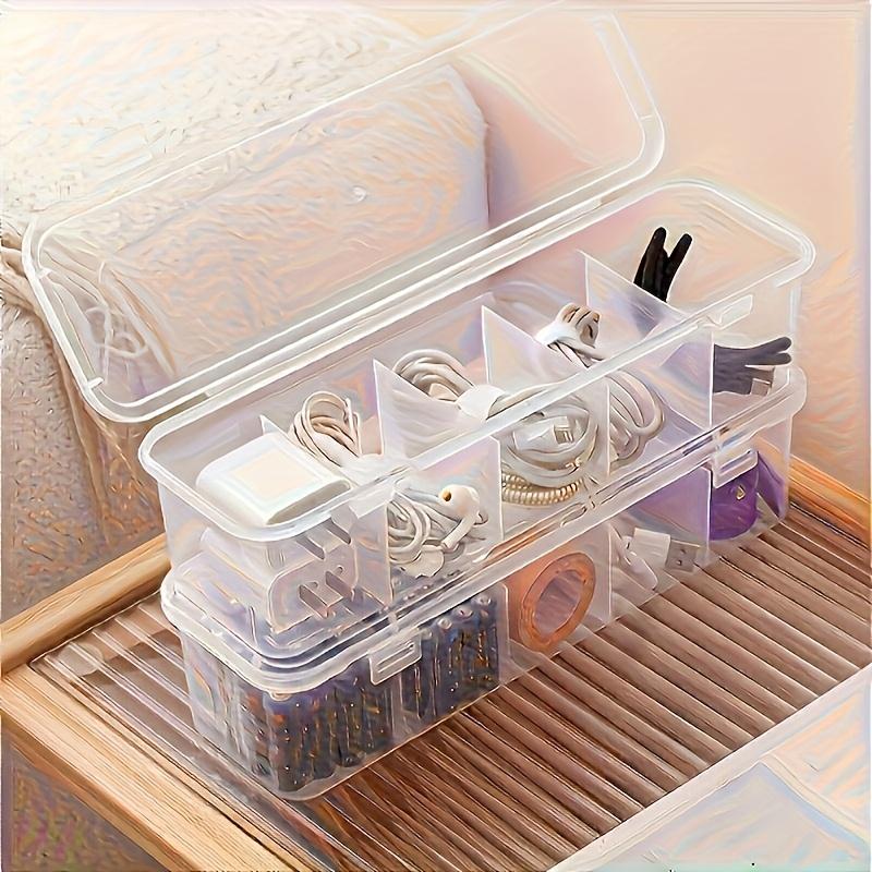 5 Grids Large Clear Plastic Cable Organizer Box Compartment Storage Case Wires Batteries Office School Home Desk Accessories