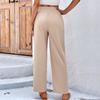 Women Elegant Apricot Loose Straight Pants Spring Office Lady Solid High Waist Ankle-length Pants Lace Up Pantaloni Donna 25622