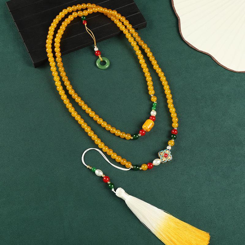 Длинная цепочка-мессенджер, высококлассное ожерелье из бусин зеленого глазурованного агата, аксессуары для цепочки для свитера к ципао, женские