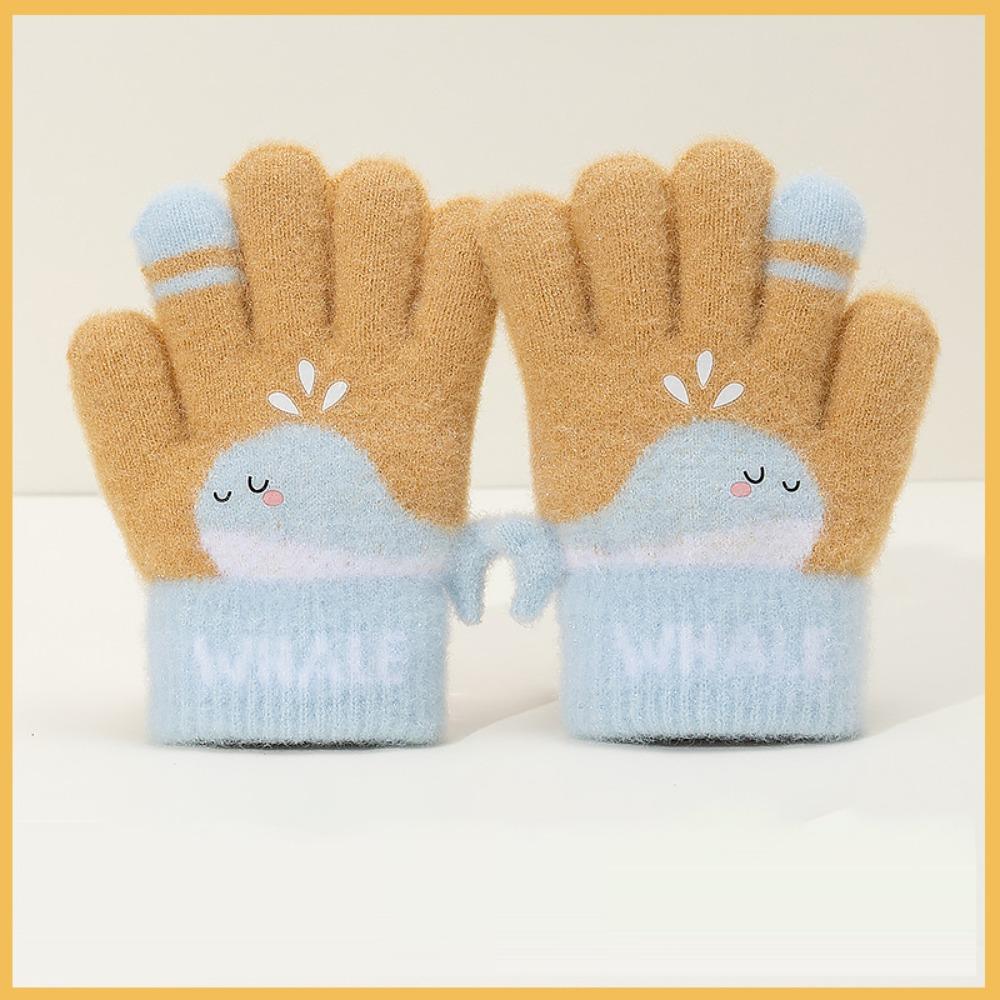 Cute Whale Winter Knitted Gloves Warm Plush Kids Gloves Cartoon Five-finger Gloves  Outdoor