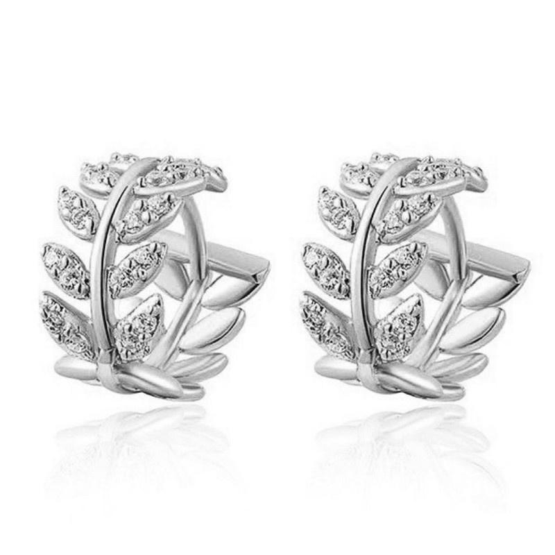 Exquisite Retro Leaves Diamond Earrings Crystal Zircon Earrings Clip Crystal Earrings AVE