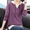 Female Fashion Casual Solid Color Spliced Hooded T-shirt Autumn New Commute Simplicity Fake Two Pieces Tops Women's Clothing