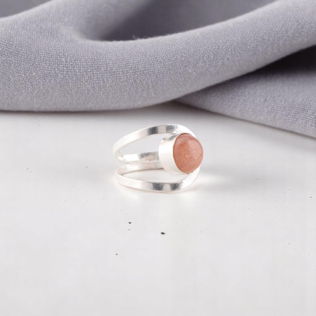 Natural Peach Moonstone Gemstone 925 Sterling Silver Boho Jewelry Handmade Ring RR-68-30