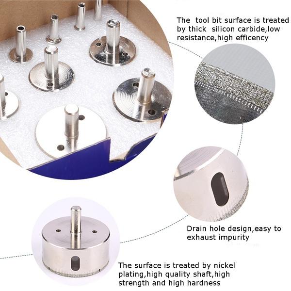 15pcs Diamond Coated Drill Bit Set Tile Marble Glass Ceramic Hole Saw Drilling Bits for Power Tools 6mm-50mm