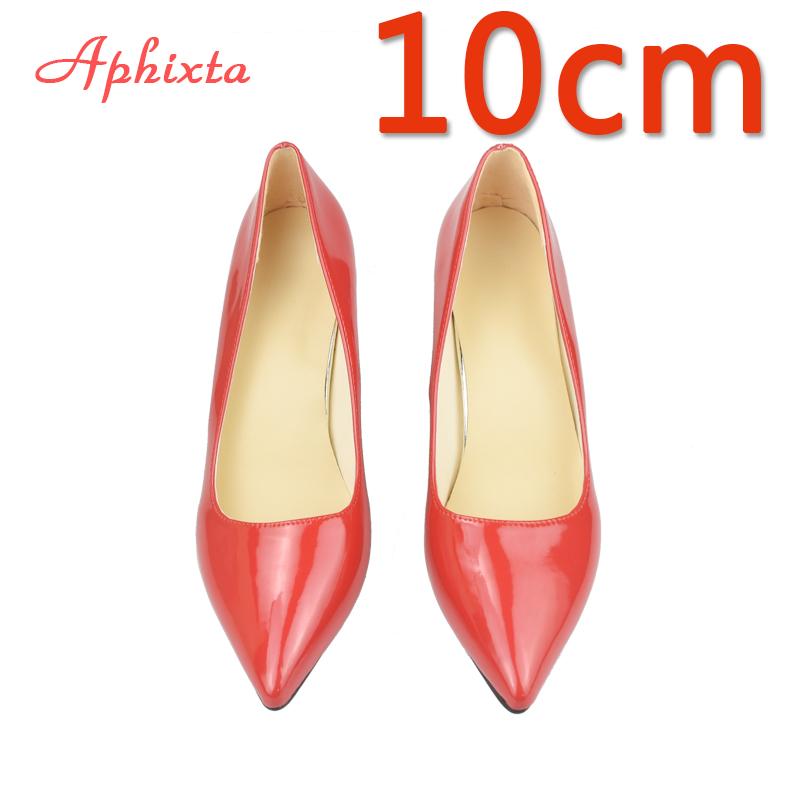 Fashion Aphixta  Bling Crystals Bow Flowers Pointed Toe Red High Heels Women Patent Leather Butterfly-knot Pumps Big Size 45 46 47 48