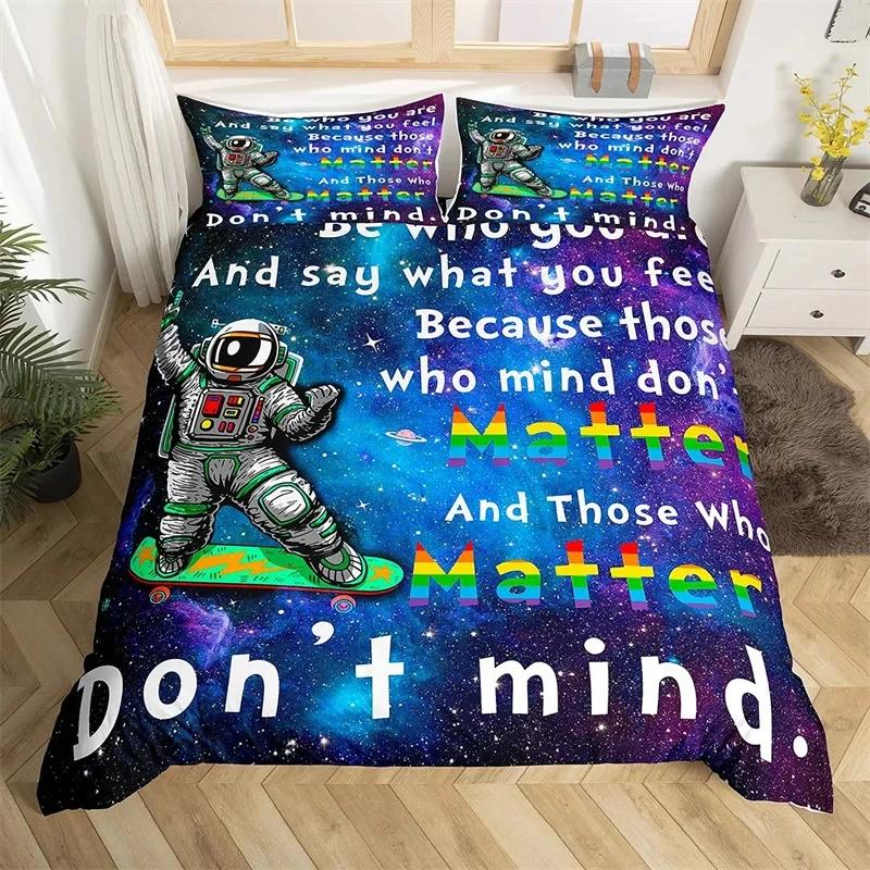 Astronaut Duvet Cover Set, Space Bedding Set for Kids Boys, Sky Galaxy Themed Comforter Cover, Queen/King/Twin Size Quilt Cover