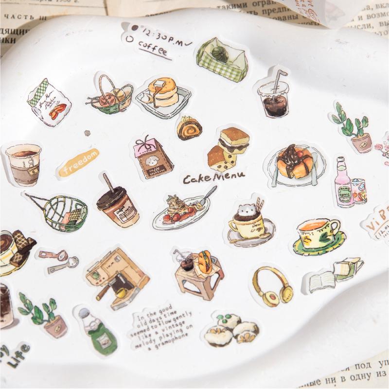 200cm/ Roll Washi Paper Tape Vintage Art Afternoon Tea Coffee Dessert Pattern Mini Tent Tape Creative DIY For Card Decoration